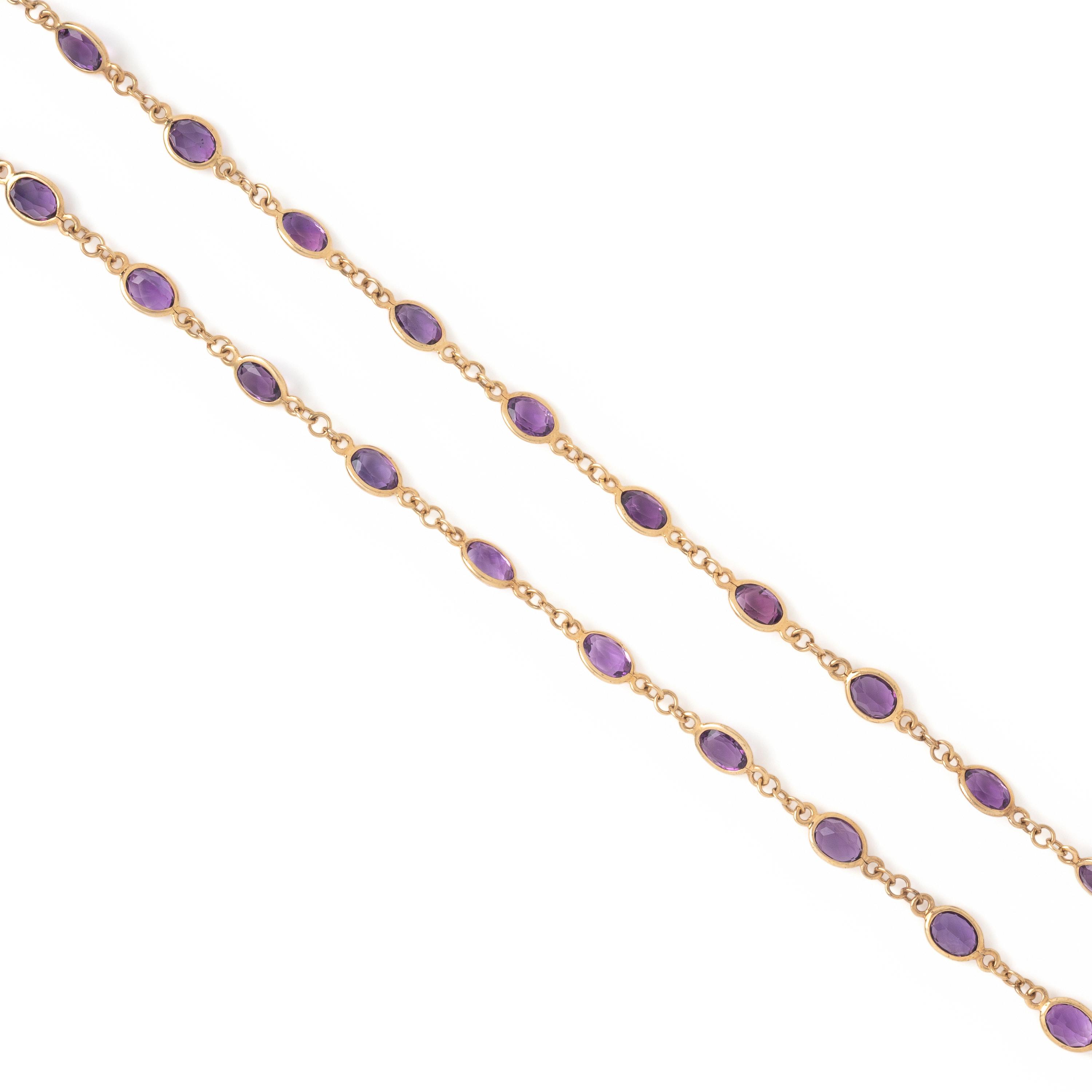 Two Multigem and Yellow Gold Station Necklaces