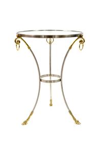 A Louis XVI Style Brushed Steel and Brass Glass Top Table — 20TH CENTURY