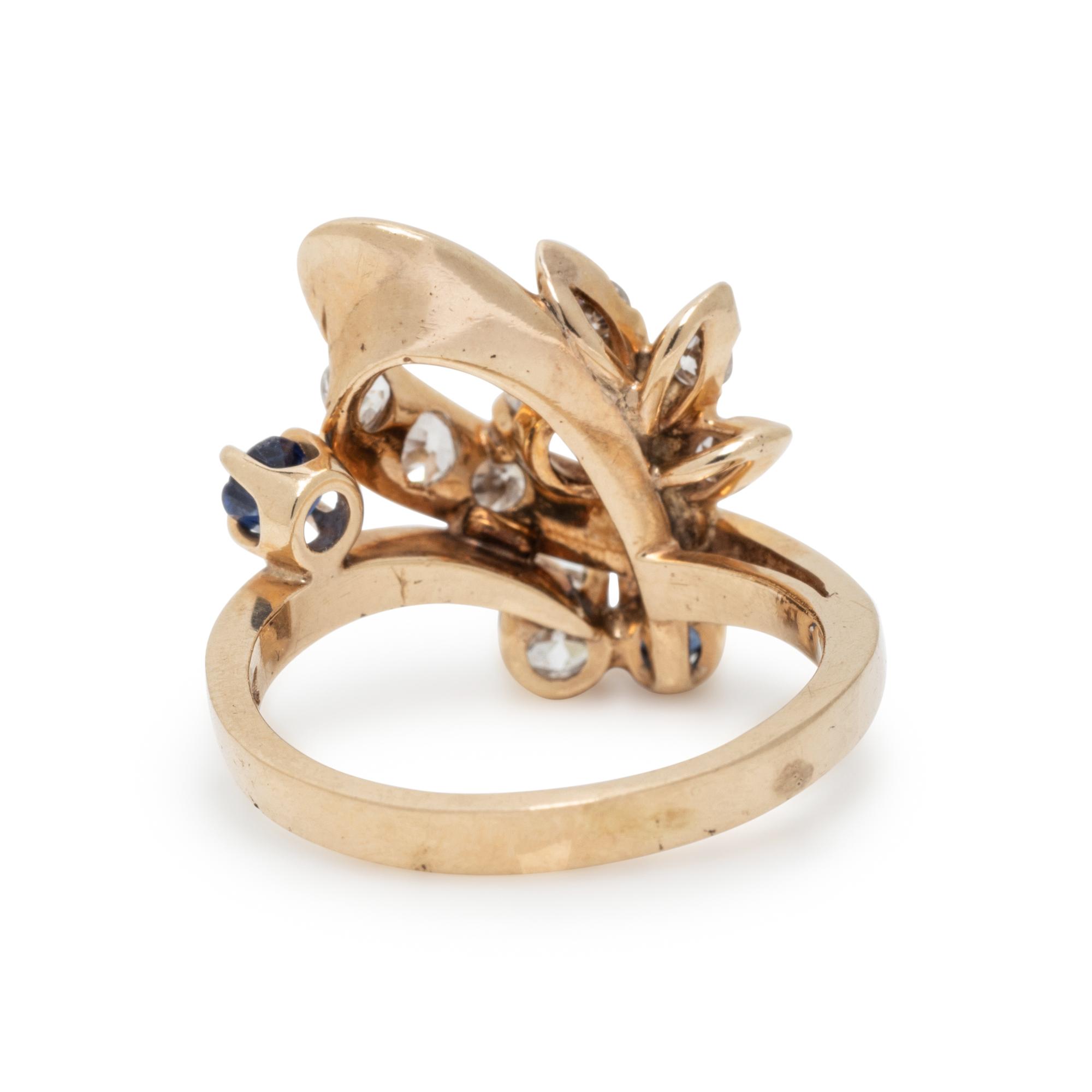 DIAMOND, SAPPHIRE, AND YELLOW GOLD RING