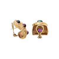 YELLOW GOLD, TOURMALINE AND AMETHYST EARCLIPS
