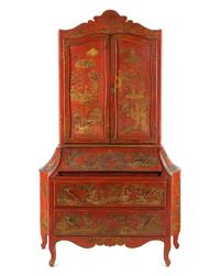 An Italian Red and Gilt-Japanned Bureau Cabinet