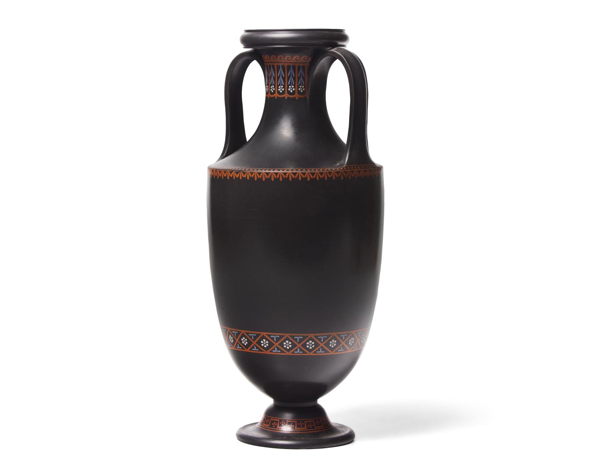 A Wedgwood Encaustic Decorated Black Basalt Vase