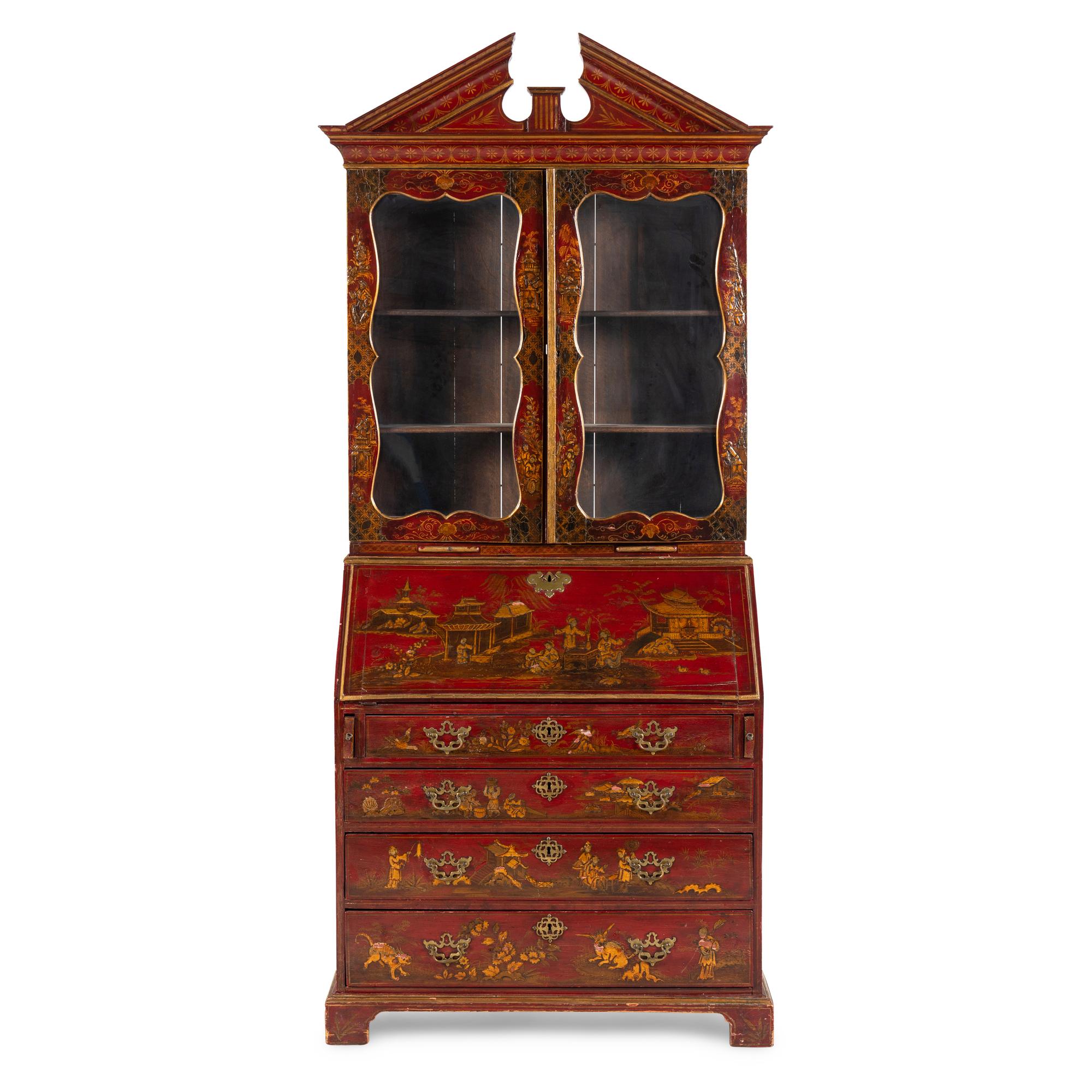 A George III Red-Japanned Bureau Bookcase