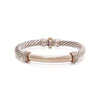 DAVID YURMAN, STERLING SILVER, YELLOW GOLD AND DIAMOND BANGLE BRACELET