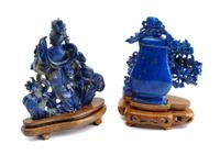 Two Chinese Carved Lapis Lazuli Articles Height of taller 6 1/2 inches.