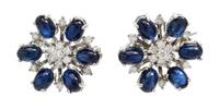A Pair of 18 Karat White Gold, Sapphire and Diamond Earclips, 8.60 dwts.
