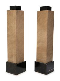 A Pair of Art Deco Style Faux-Porphyry Parcel Ebonized Pedestals — 20TH CENTURY