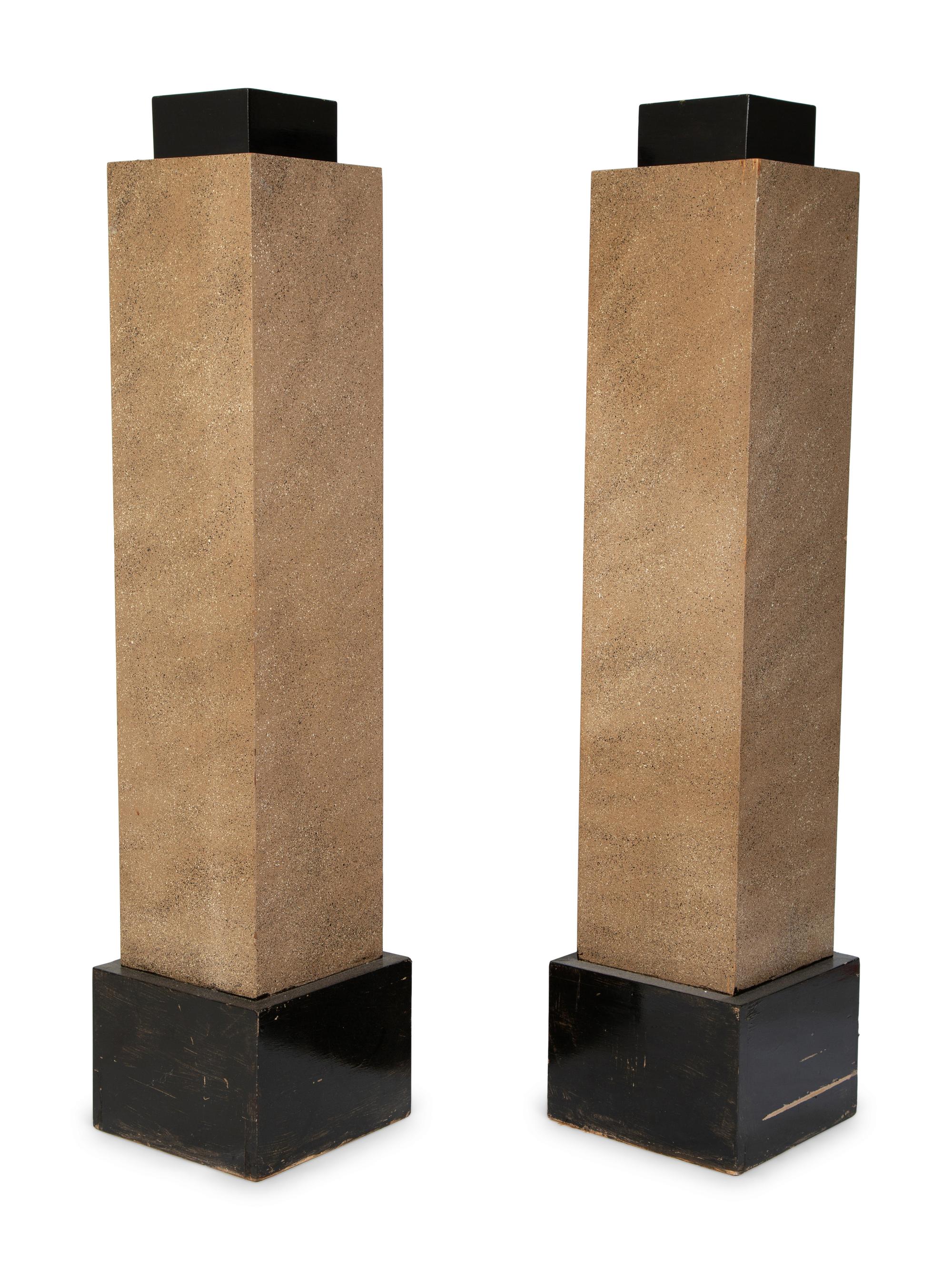 A Pair of Art Deco Style Faux-Porphyry Parcel Ebonized Pedestals — 20TH CENTURY
