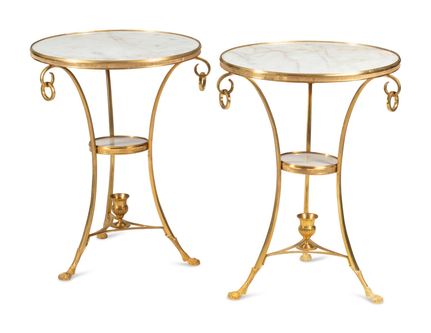 A Pair of French Neoclassical Style Gilt Bronze Two-Tier Tables