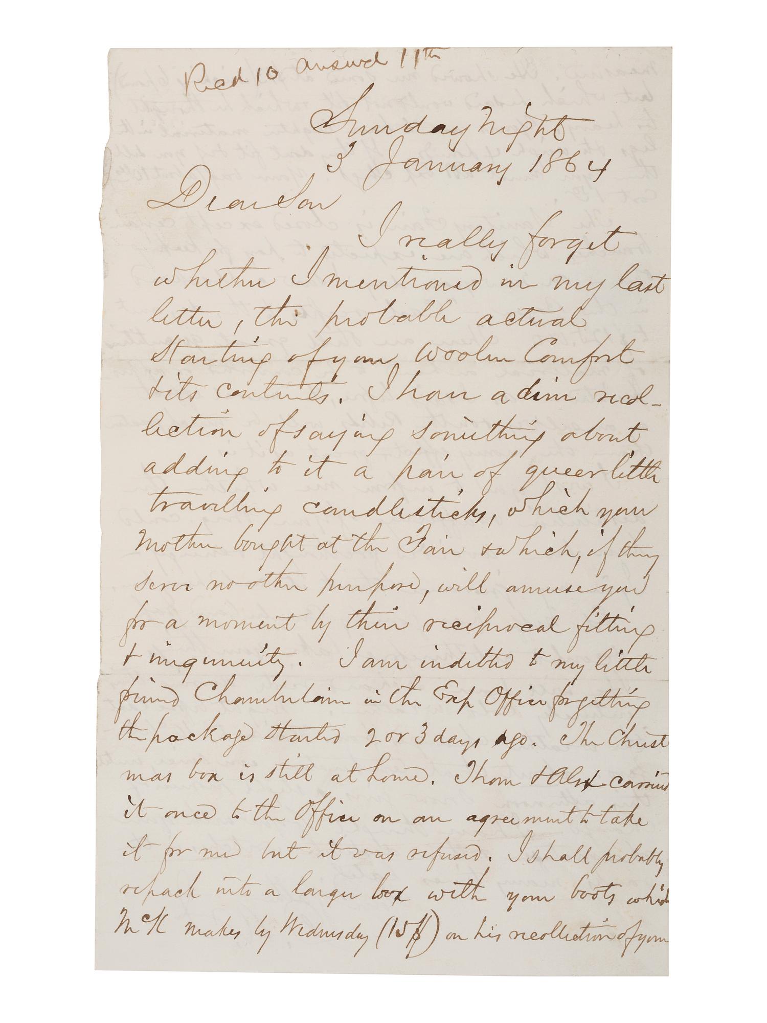 Civil War-period collapsible candlestick and war-date letter referencing same type of candlestick.