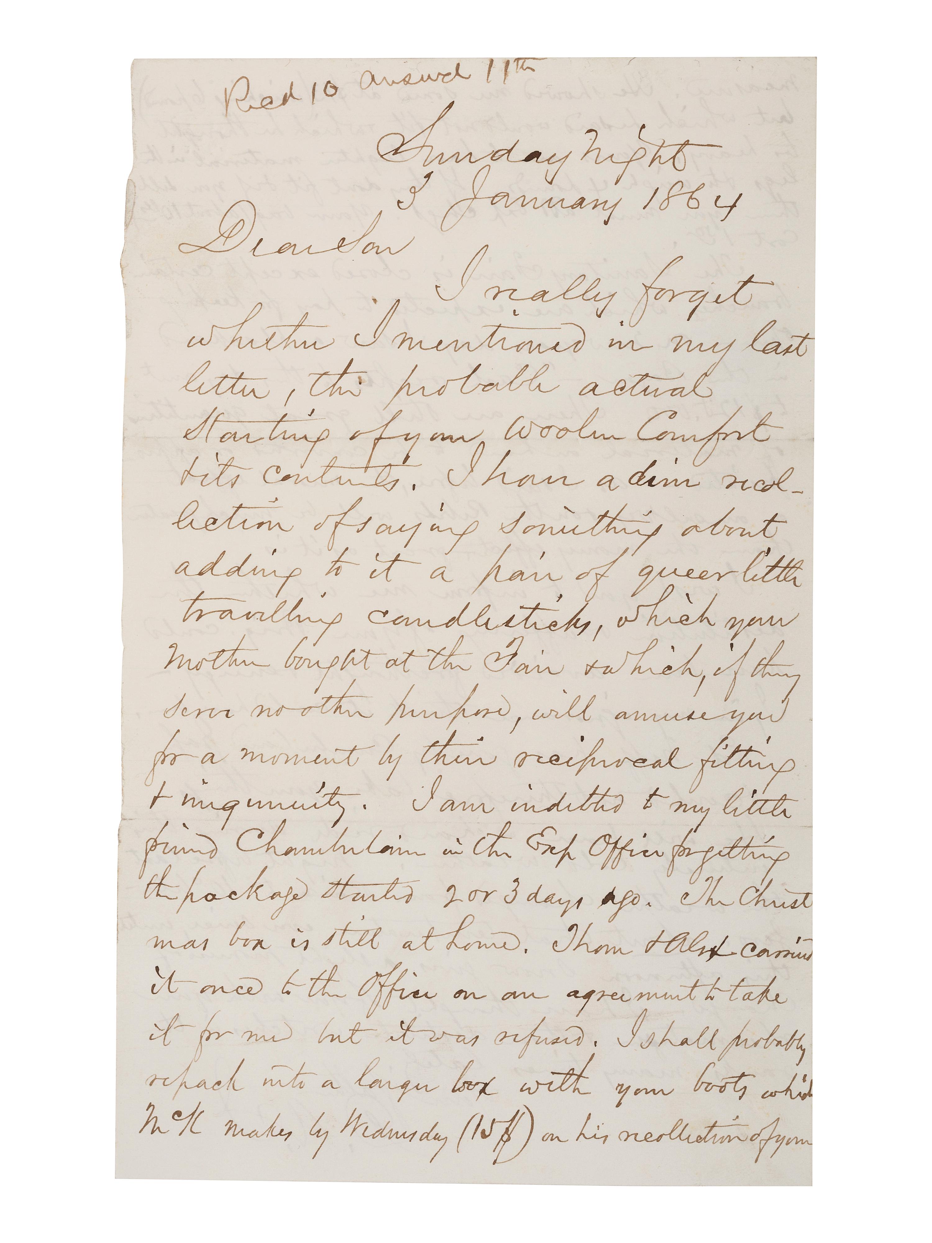 Civil War-period collapsible candlestick and war-date letter referencing same type of candlestick.