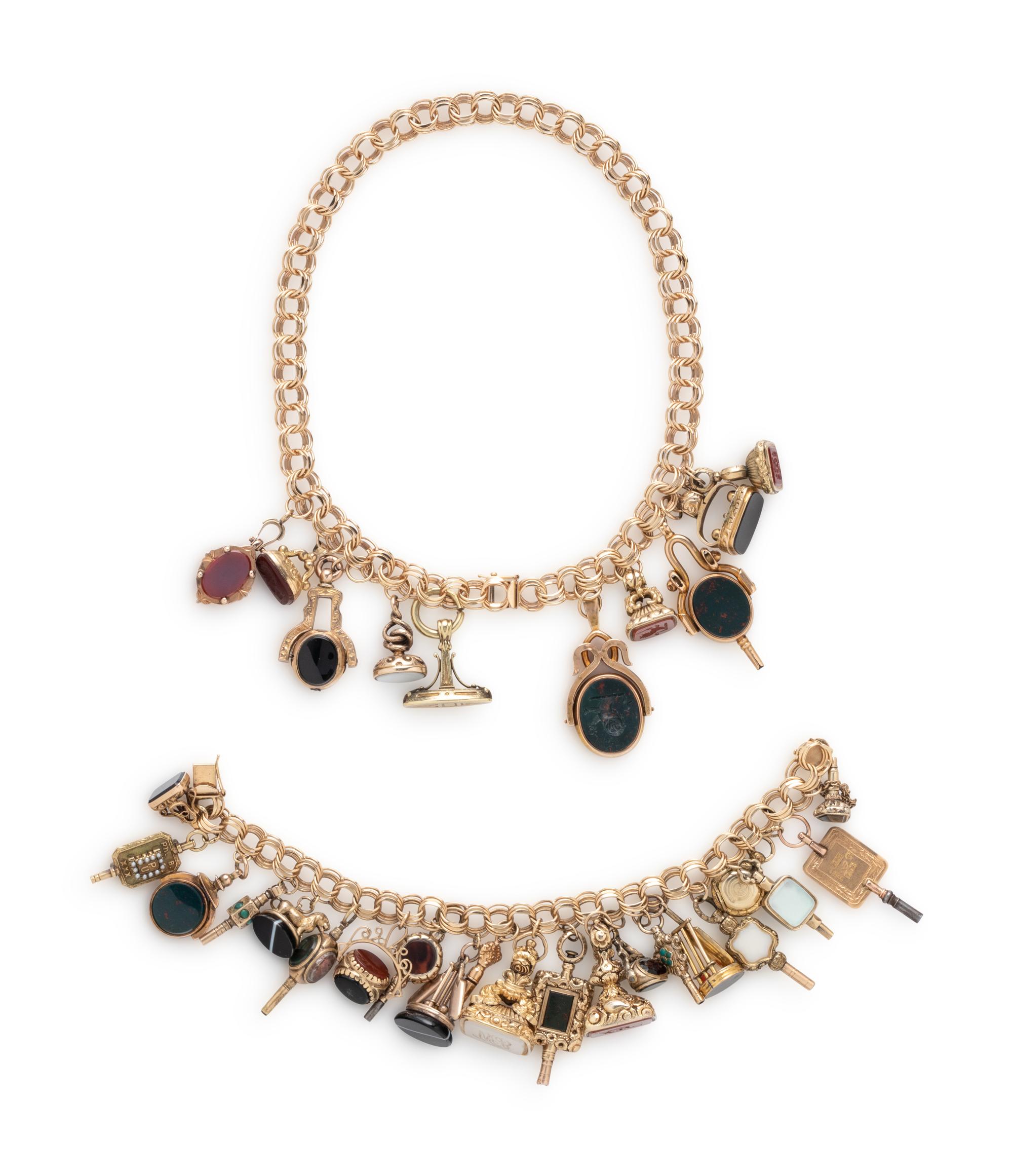 CONVERTIBLE YELLOW GOLD AND FOB CHARM NECKLACE/BRACELET