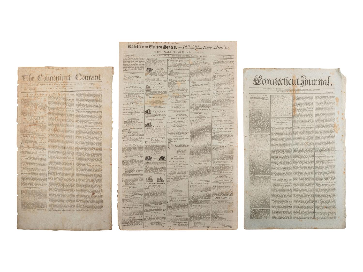 [NEWSPAPERS] -- [18TH CENTURY]. A group of 5 early American newspapers, 1793-1799.