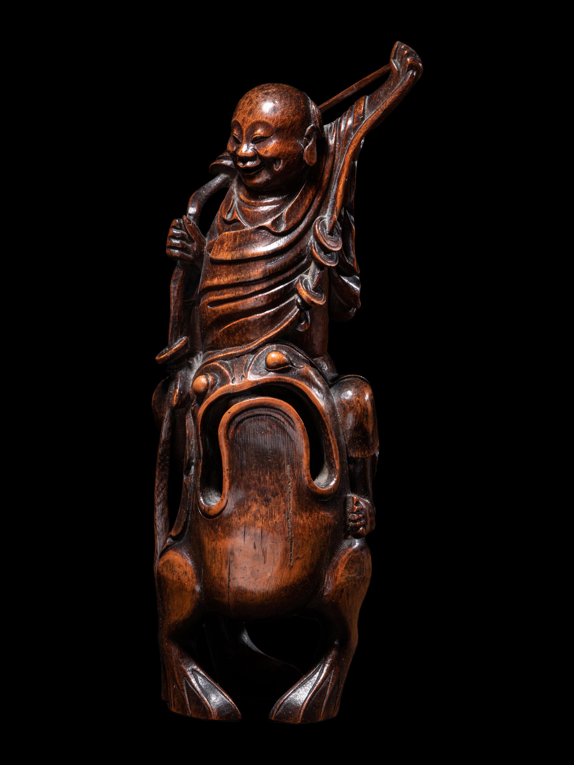 A Chinese Bamboo Figural Group of Immortal Liu Hai and Three-Legged Toad