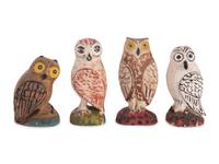 A Group of Painted Folk Art Owl Carvings