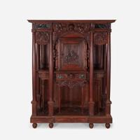 A French Renaissance Marble-Inlaid Walnut meuble a deux corps in the style of Jacques I Androuet du Cerceau (French, 1510–1584), 16th century and later