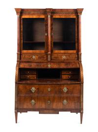 A Russian Neoclassical Brass-Inlaid Walnut Bureau Bookcase