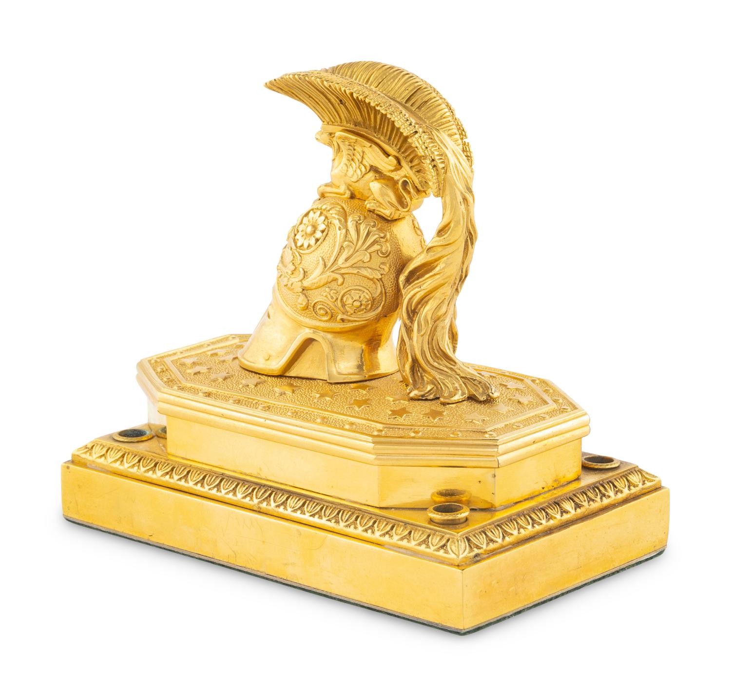 An Empire Gilt Bronze Inkwell with Helmet-Form Cover