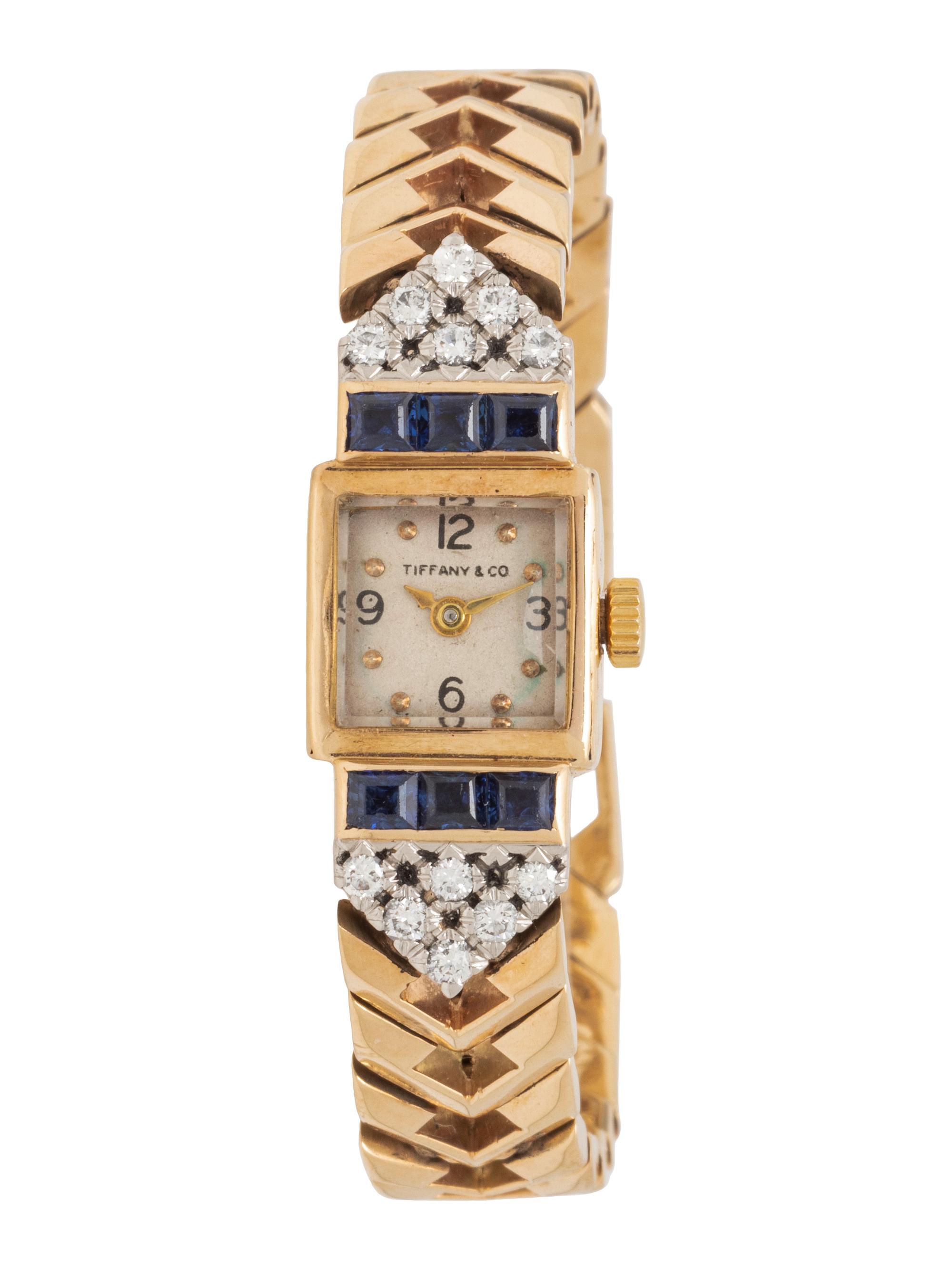 TIFFANY & CO., RETRO, 14K YELLOW GOLD, SAPPHIRE AND DIAMOND WRISTWATCH