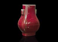 A Chinese copper red-glazed vase, Fanghu, Guangxu mark and probably of the period 釉裡紅方壺 光緒款 或清光緒