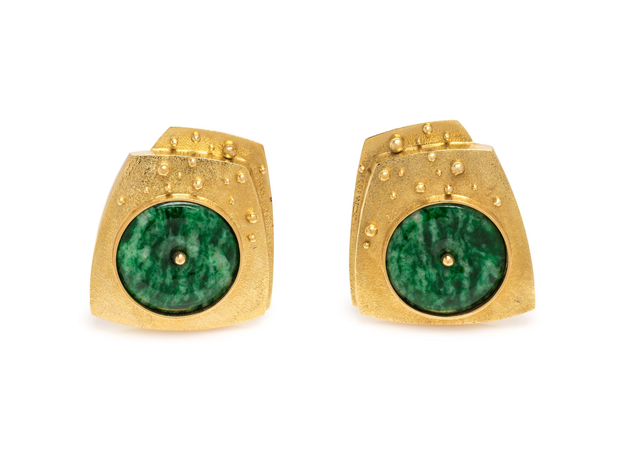 RICHARD KIMBALL, YELLOW GOLD AND JADEITE EARCLIPS