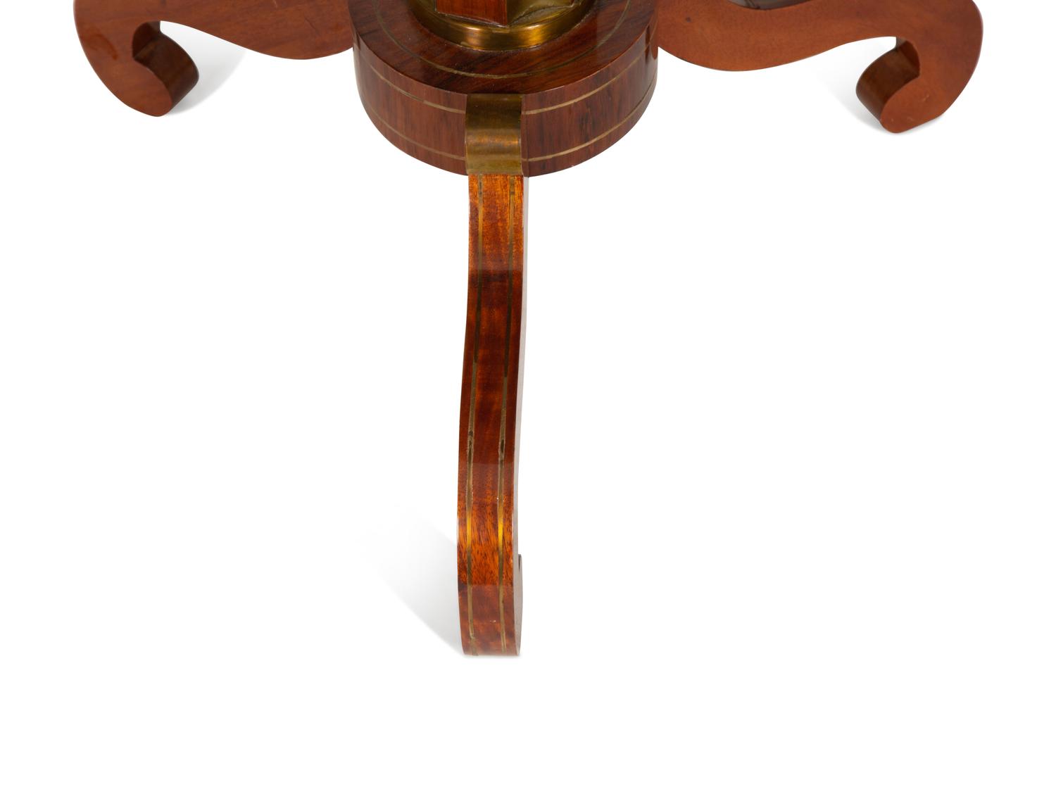 A Pair of Regency Style Hexagonal Top Crossbanded Side Tables with Brass Rims — 20TH CENTURY