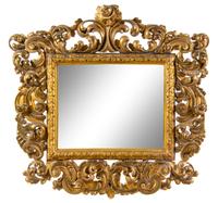 An Italian Baroque Style Giltwood Mirror Height 51 x width 52 inches. — 19TH CENTURY
