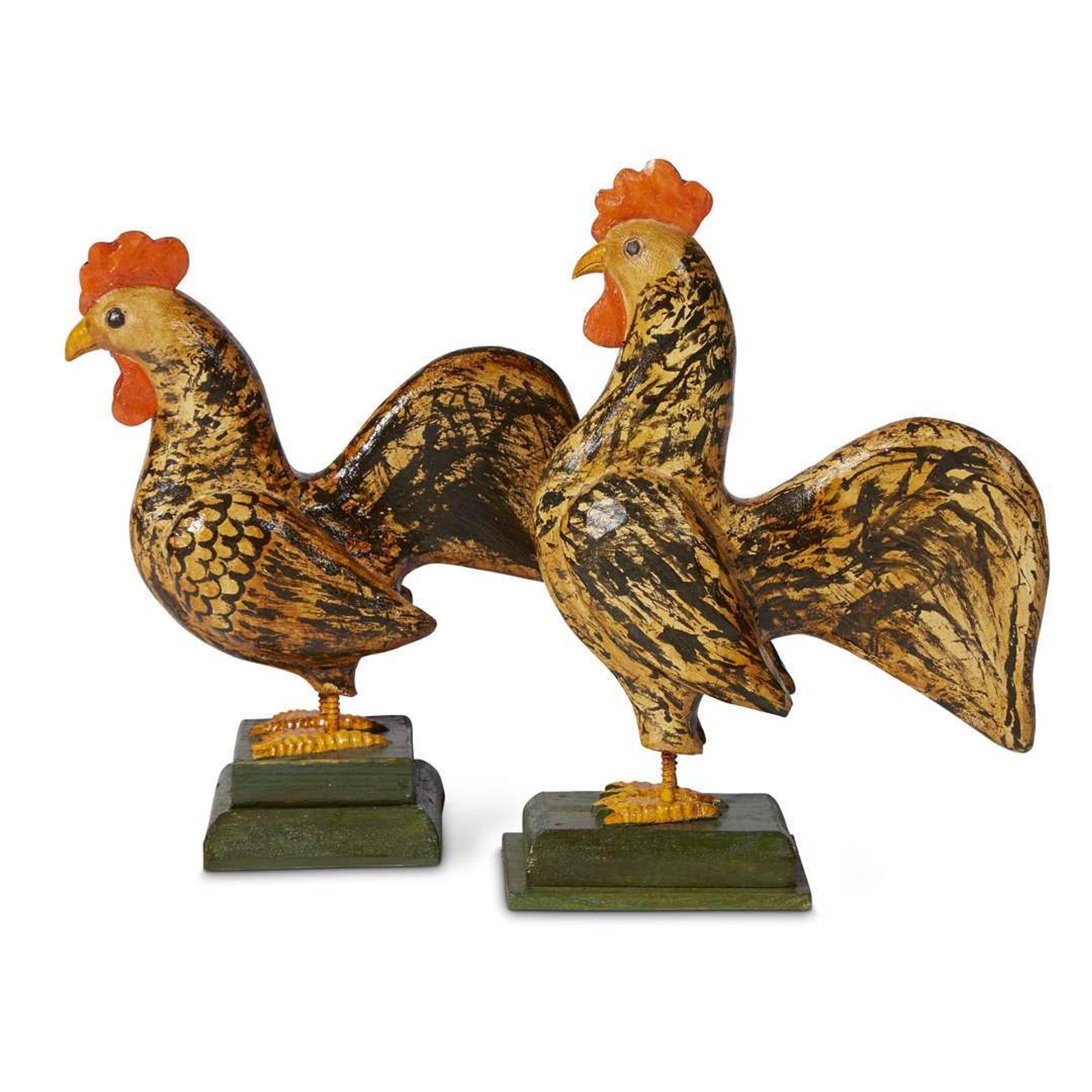 Two carved and painted figures of roosters Robert Stauffer, late 20th century