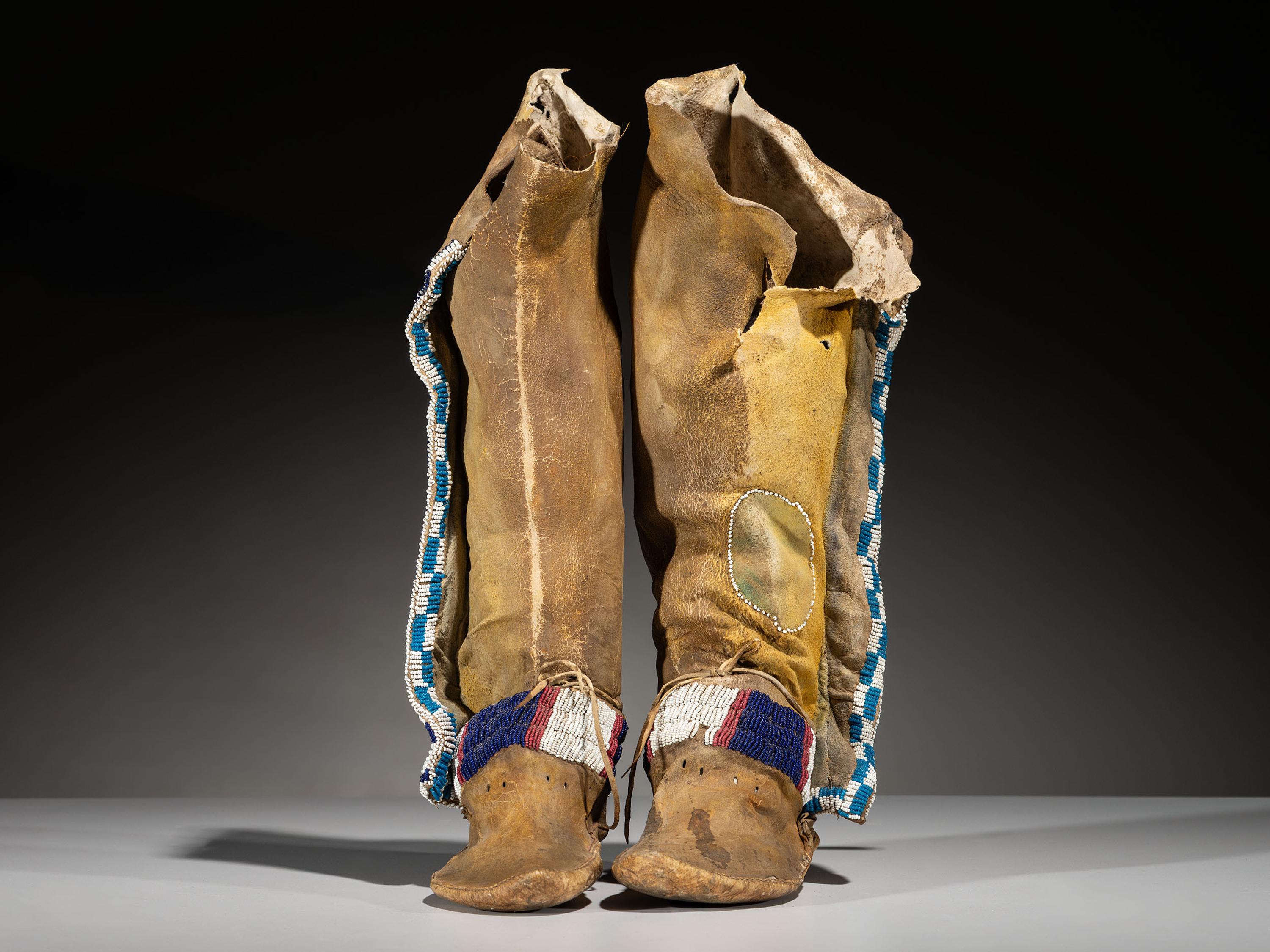 Apache Beaded Hide Leggings and Moccasins