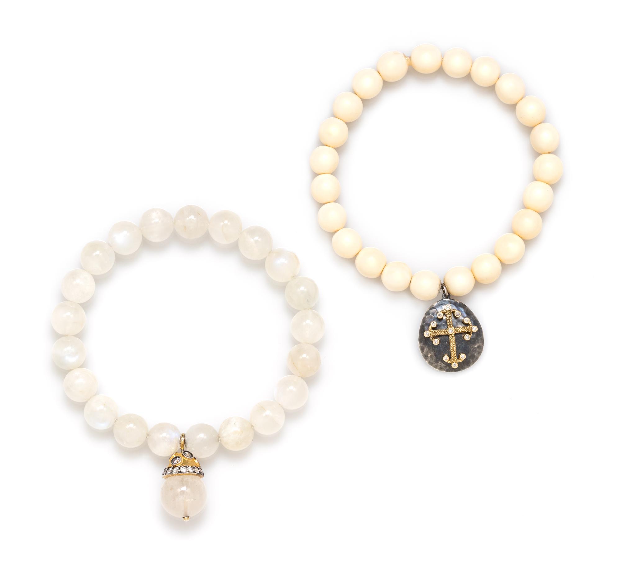 A Collection of Sterling Silver, Yellow Gold, Diamond and Gemstone Bead Bracelets, 24.05 dwts.