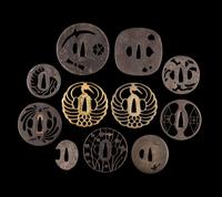 11 Japanese Cast Iron and Brass Tsuba