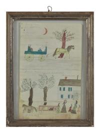 American School 19th Century, A Pair of Double-Sided Ledger Drawings