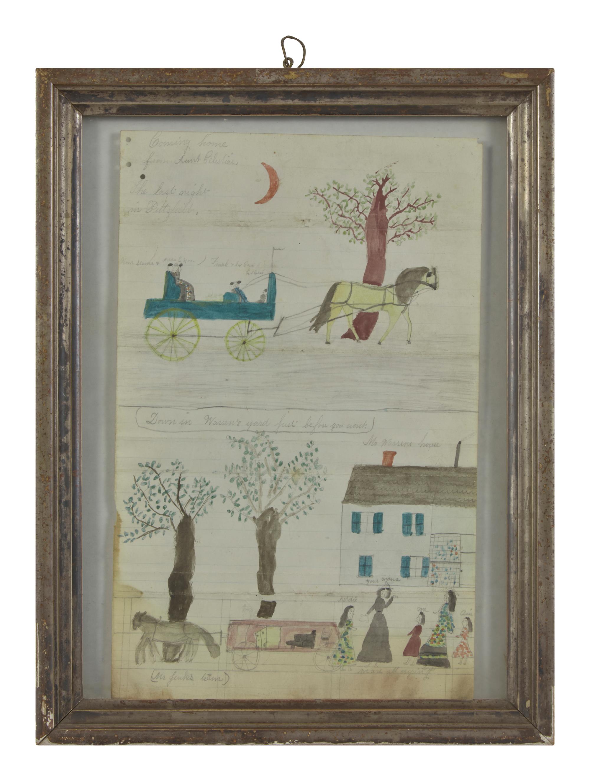 American School 19th Century, A Pair of Double-Sided Ledger Drawings
