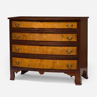 A Federal bowfront inlaid cherry and tiger maple chest of drawers New Hampshire, circa 1800
