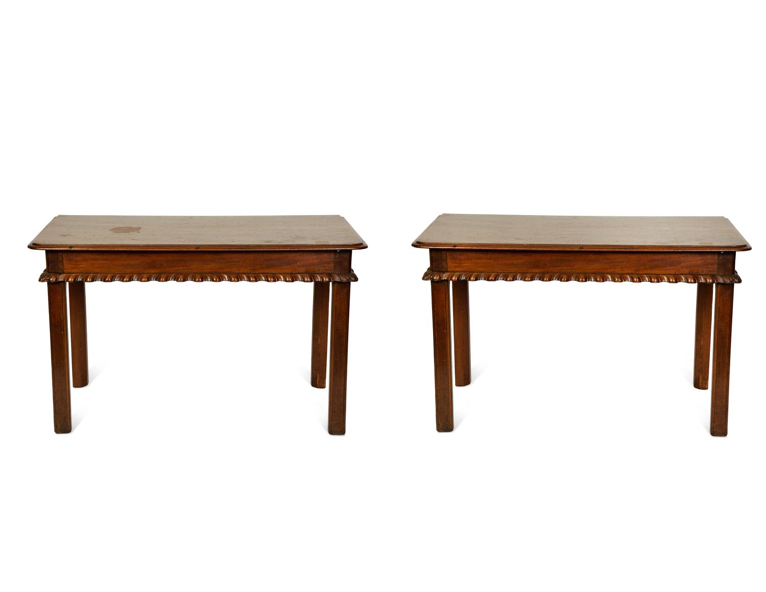 A Pair of George III Style Mahogany Pier Tables