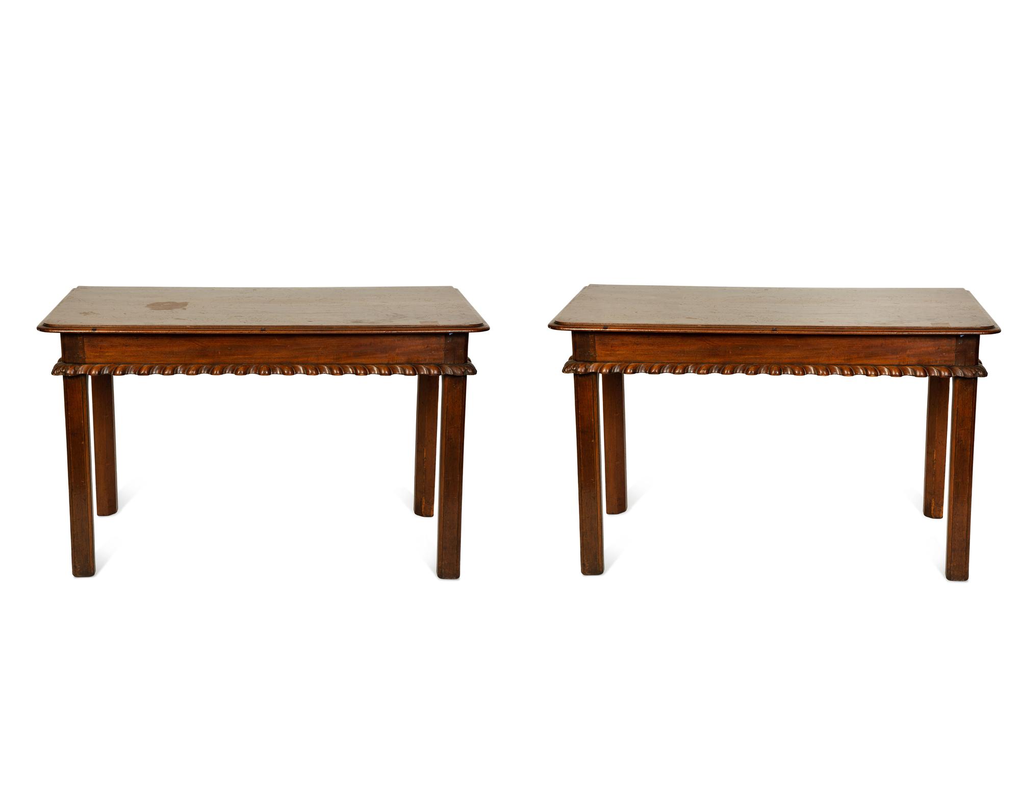 A Pair of George III Style Mahogany Pier Tables