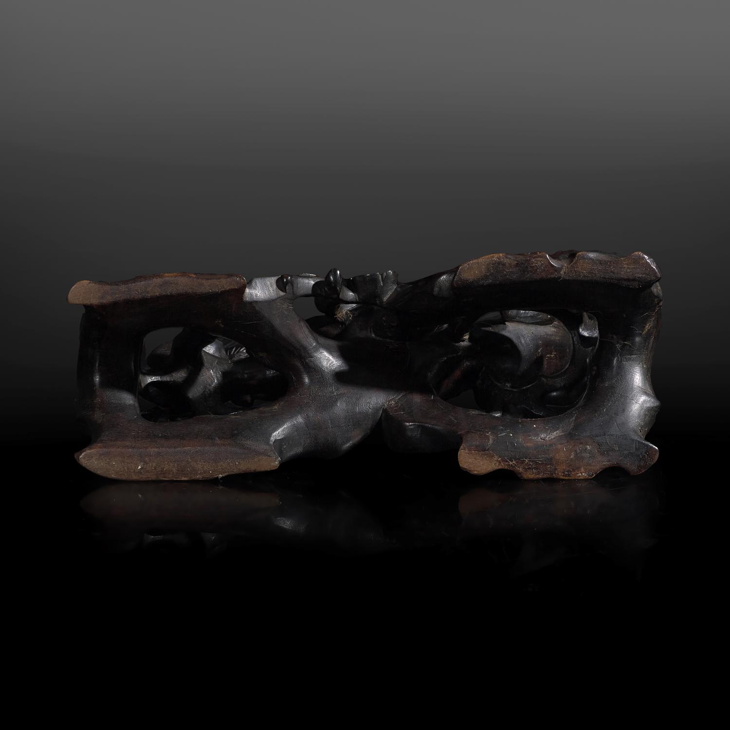 A Chinese Carved and Stained Wood Stand, Late Qing-Republic Period 晚清民國 梅花紋木座