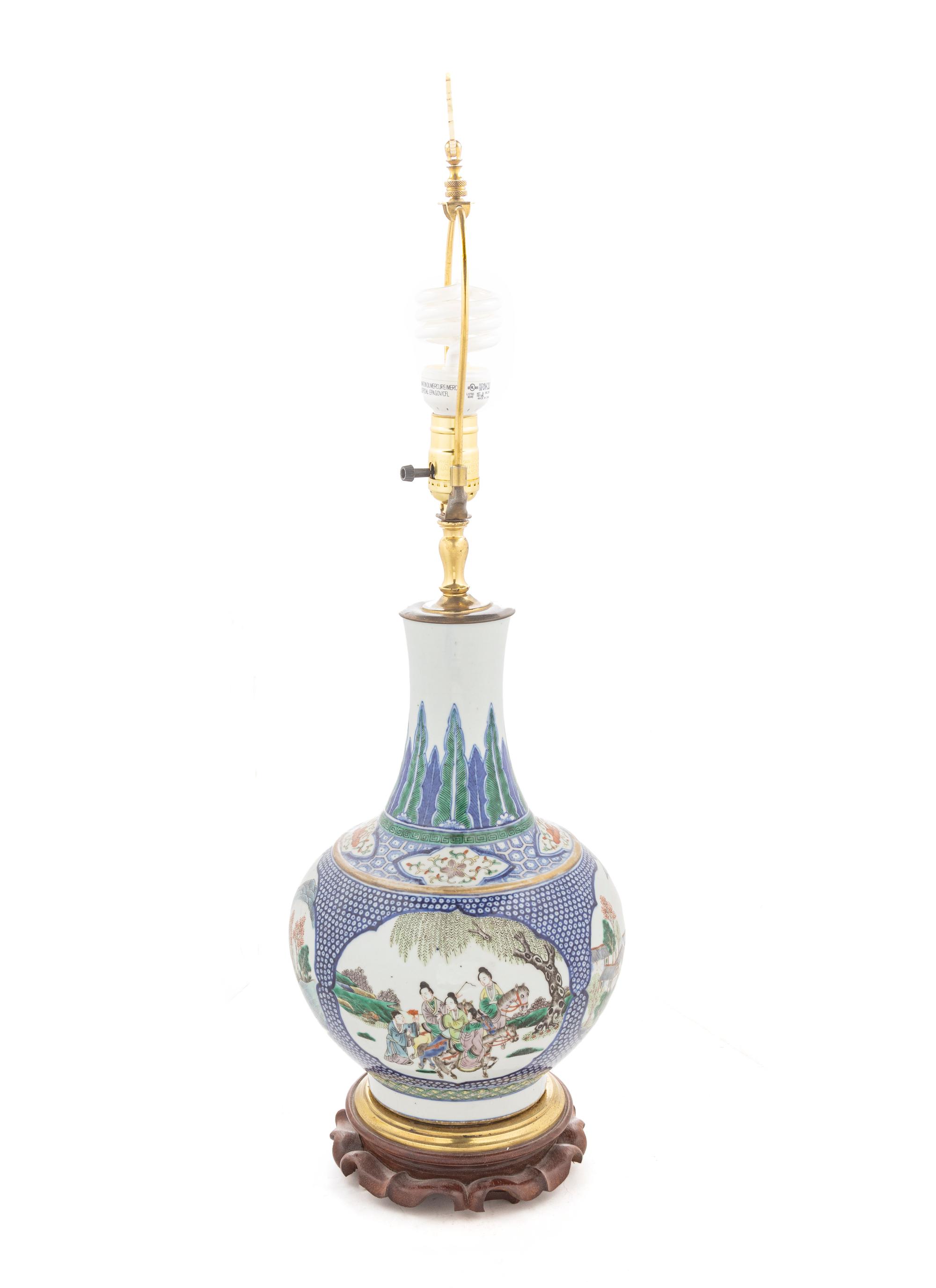 A Chinese 'Famille Verte' Porcelain Vase Mounted as a Lamp