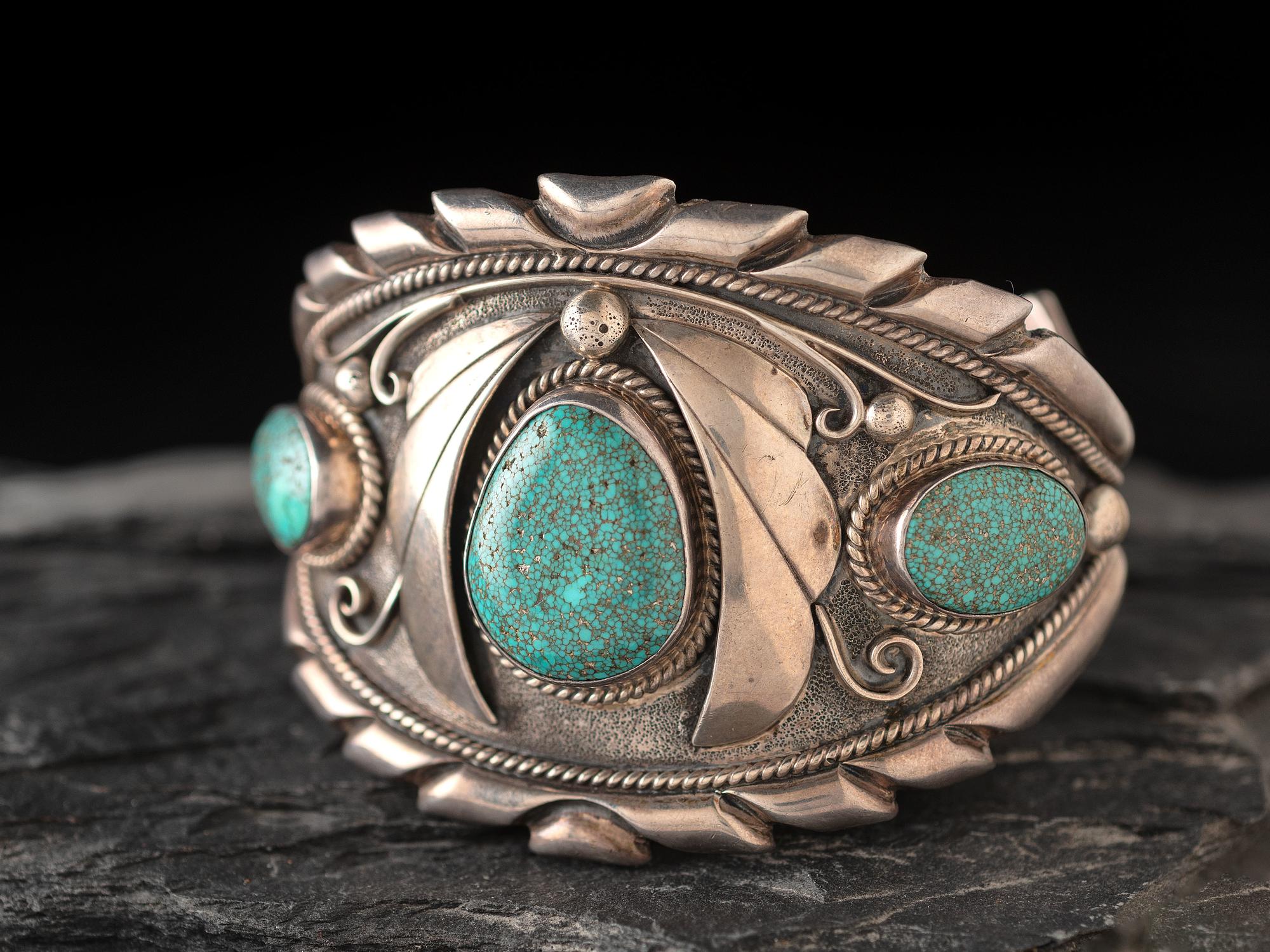 Navajo Silver and #8 Turquoise Cuff Bracelet