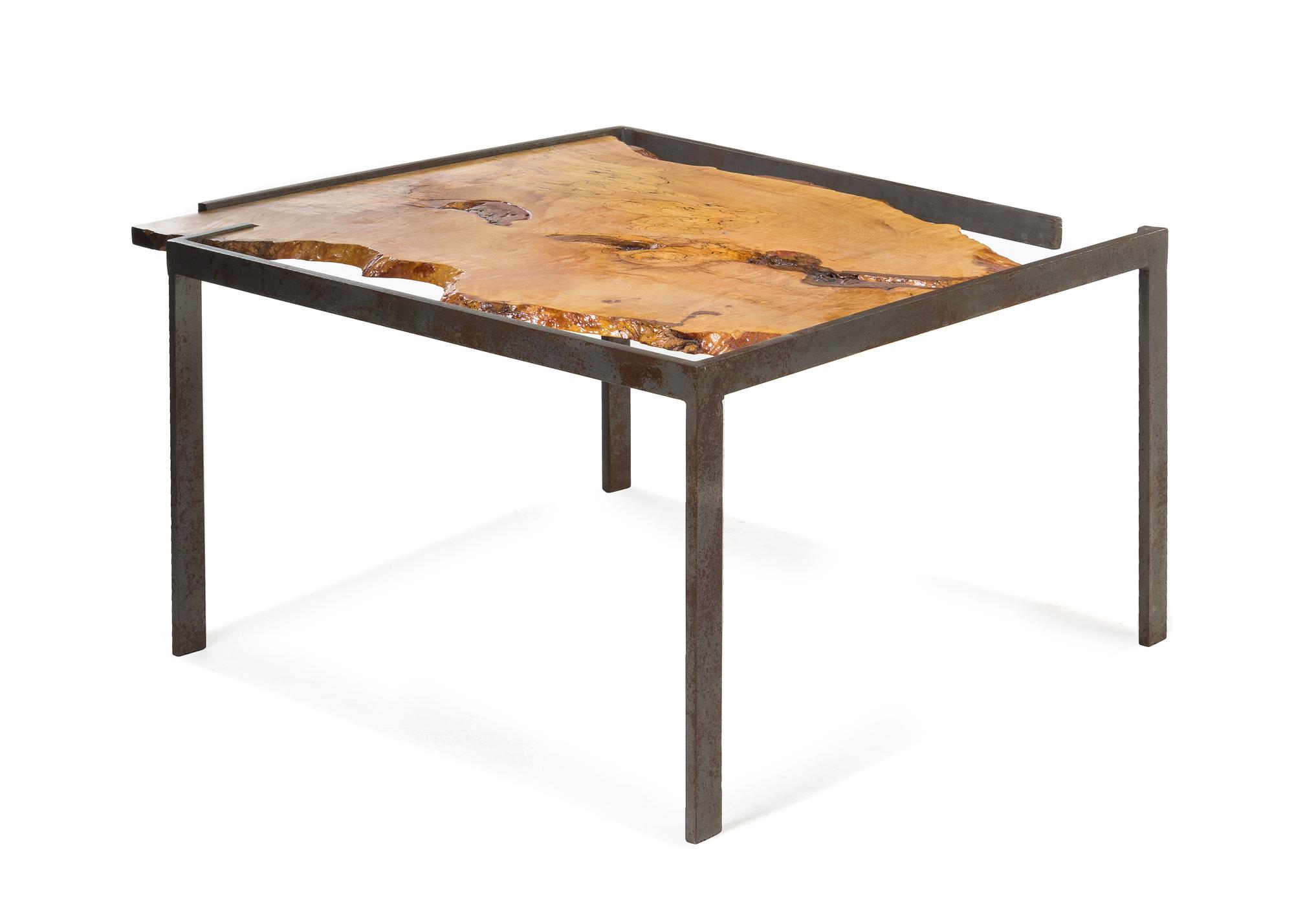 American, LATE 20TH CENTURY, a free-edge wood and metal occasional table
