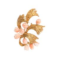 YELLOW GOLD AND CORAL FLOWER BROOCH