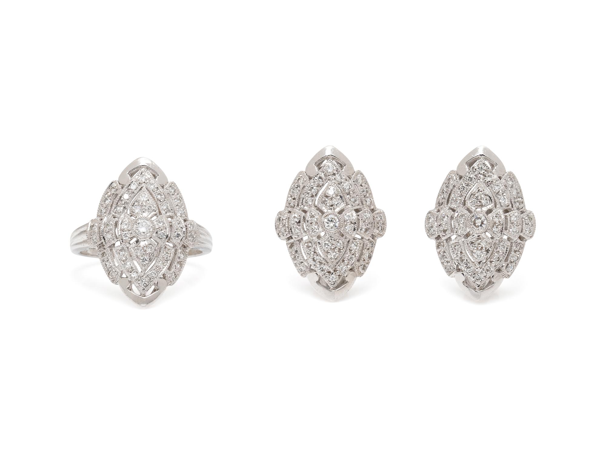 DIAMOND AND WHITE GOLD RING AND EARRINGS