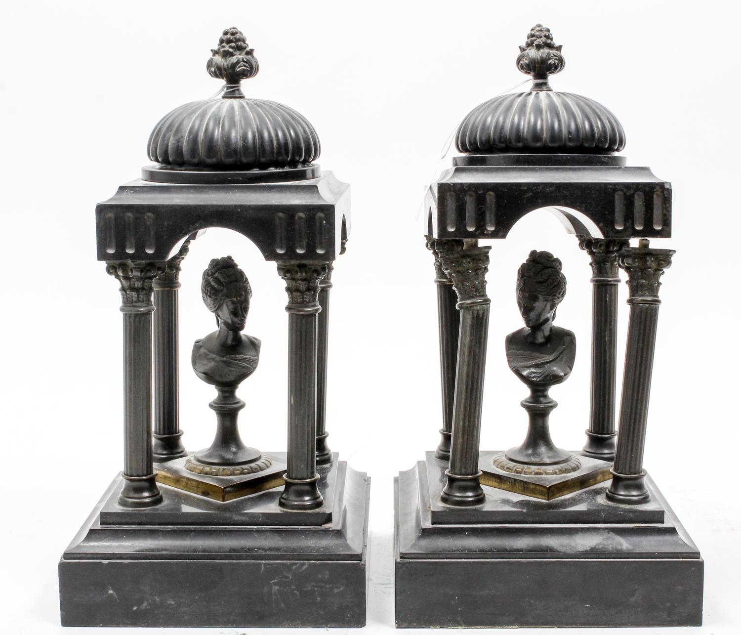 A Pair of Grand Tour Bronze Architectural Models Height 13 inches.
