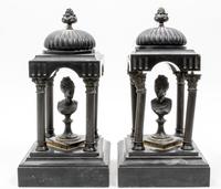 A Pair of Grand Tour Bronze Architectural Models Height 13 inches.