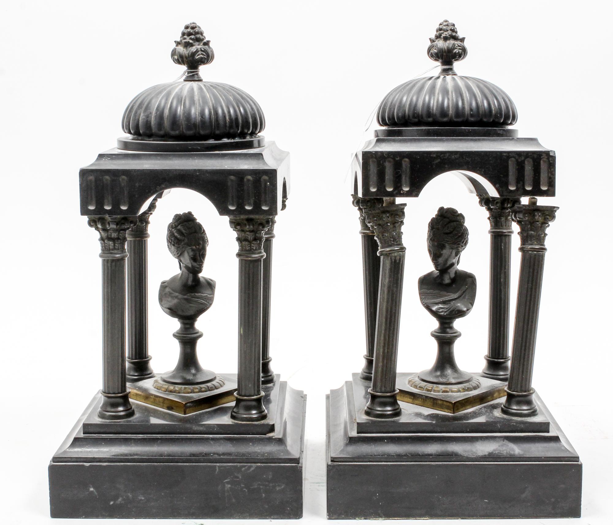 A Pair of Grand Tour Bronze Architectural Models Height 13 inches.