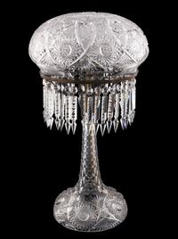 An American Brilliant Cut-Glass Two-Light Argand Lamp