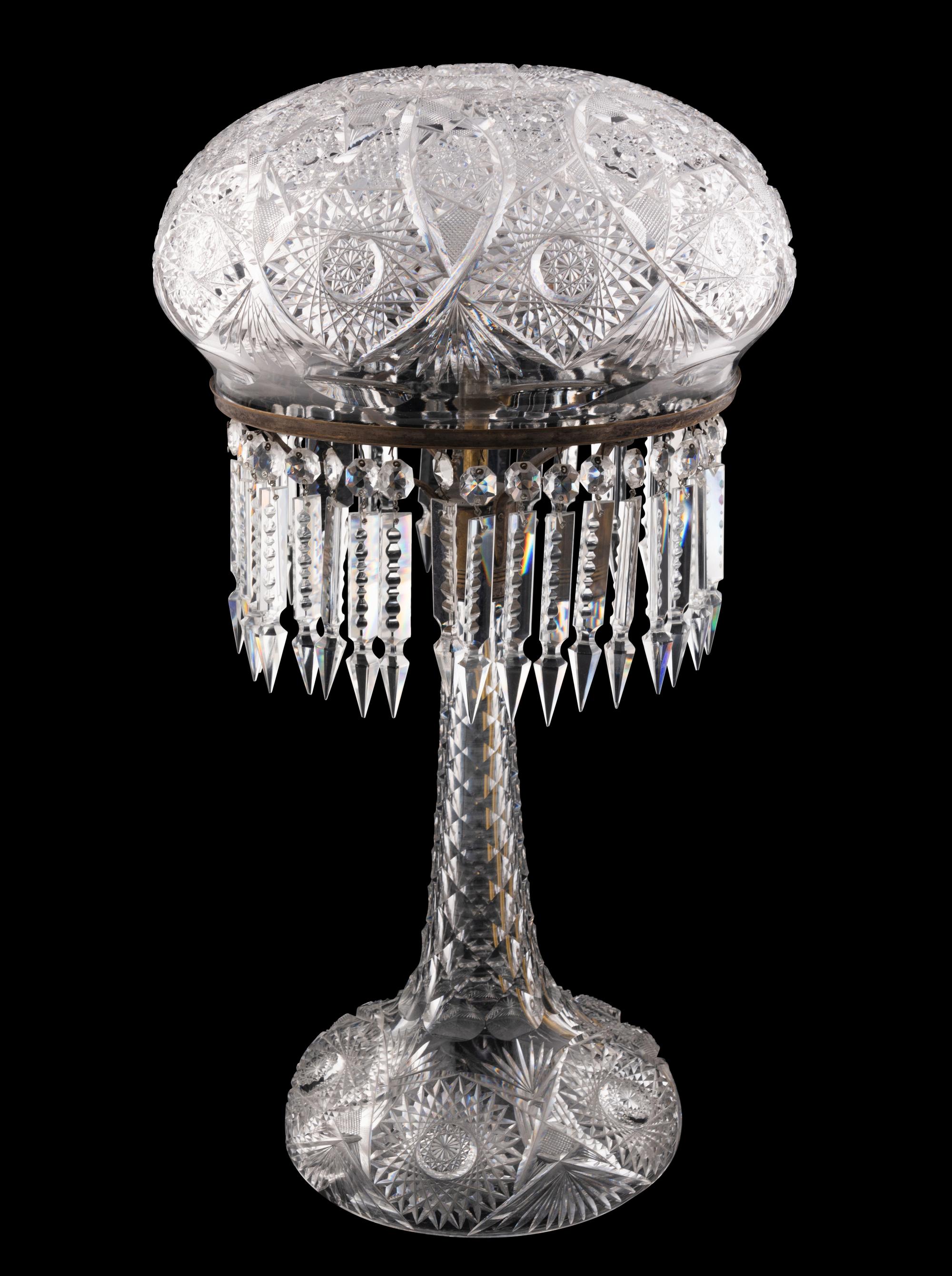 An American Brilliant Cut-Glass Two-Light Argand Lamp