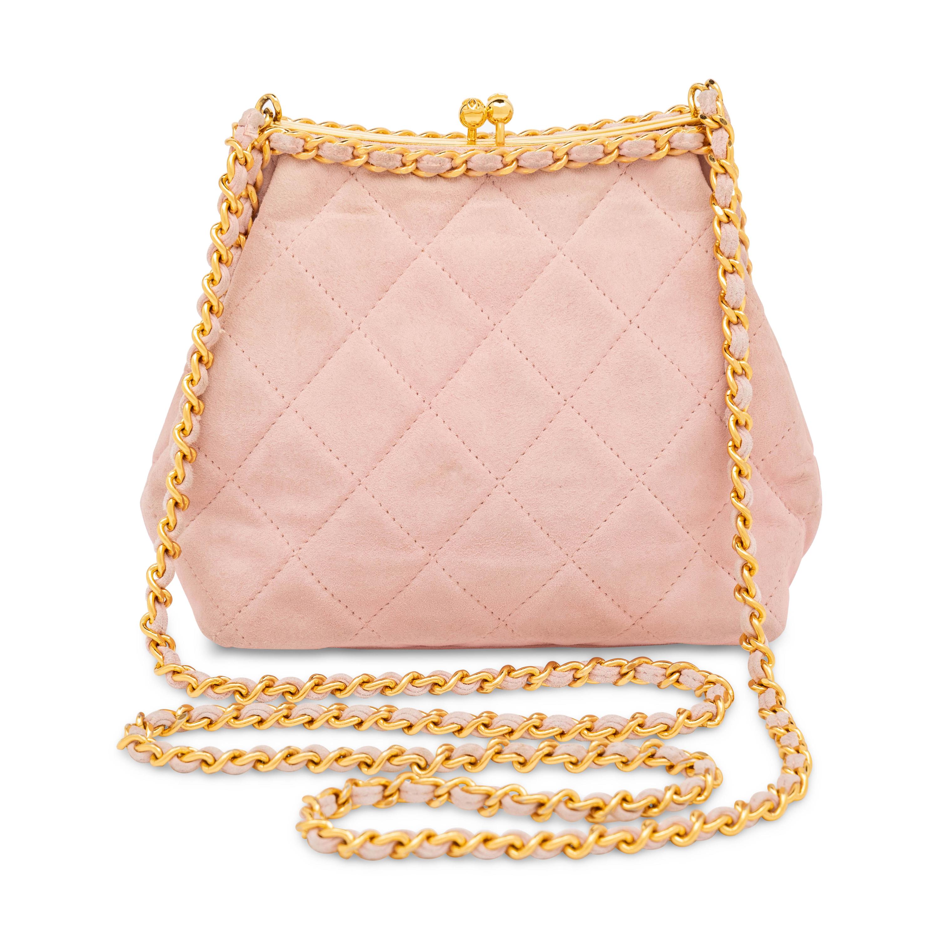 Chanel, Kisslock Bag in Quilted Pink Suede