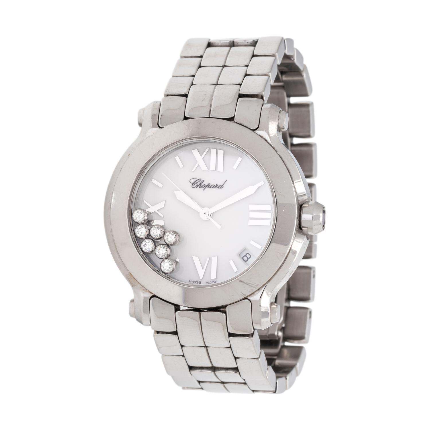 CHOPARD, STAINLESS STEEL AND DIAMOND REF. 8475 'HAPPY SPORT' WRISTWATCH