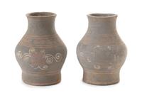 A Pair of Painted Pottery Vessels Height of each 6 1/4 inches. — POSSIBLY HAN DYNASTY
